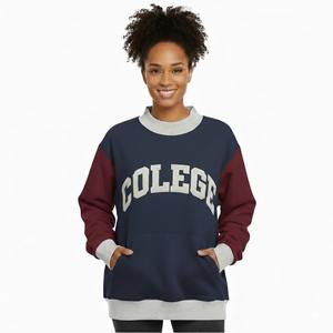 Women's Oversized Embroidery <b>Turtleneck</b> Winter Sweatshirt Pullover Vintage Drop Shoulder Long Sleeved Cotton Front Badge - Product Image 1