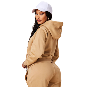 Custom Womens Solid Fleece Breathable <b>Hoodie</b> Jogger Set <b>Oversized</b> Sweatshirt Sweatpants Casual Winter Tracksuit <b>Lounge</b> Wear - Product Image 2