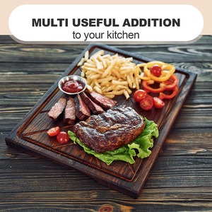 Planche à découper en bois rectangulaire faite à la main Deep Juice Groove 12x8 pouces 1 pouce d'épaisseur bloc d'artisanat en bois massif Brownwood - Product Image 4