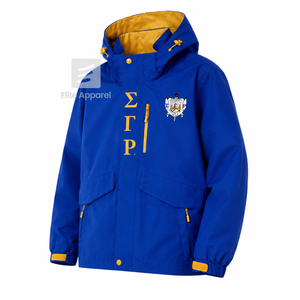 Veste coupe-vent et imperméable personnalisée Sigma Gamma Rho Sorority, bleu et or, polyester, manches longues, fermeture éclair sur le devant, logo brodé - Product Image 2