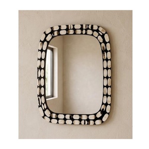 Miroir mural encadré moderne avec motif en os incrusté pour montage mural, chambre à coucher, couloir, salon, miroir décoratif traditionnel - Product Image 1