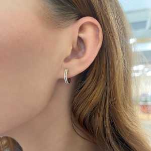 Two Row Lab Grown Diamond <b>Huggie</b> Hoop Earrings Solid Custom 14K Gold 0.24ct Double Row 11mm Everyday Wholesale B2B Factory Price - Product Image 6