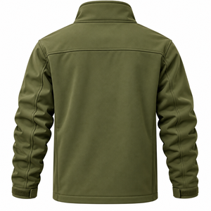 Men's Olive Green Fleece <b>Jacket</b> Stand Collar Zipper Casual Windproof Outdoor Warm <b>Jacket</b> Regular Fit Autumn Wear - Product Image 5