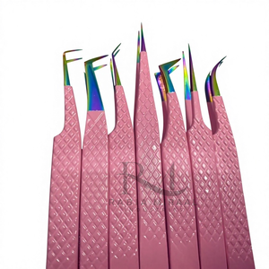 Pince à cils multi-pointes en acier inoxydable, revêtement poudré rose, poignée diamant, 7 pointes différentes / Emballage boîte noire - Product Image 6