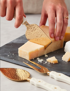 <b>Cheese</b> <b>Knife</b> <b>Set</b> Of 3 With Carved Handle Gold Hammered Design Blade Durable For <b>Cheese</b> Serving Use Camping And Hotel Use - Product Image 6