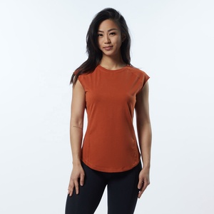 Custom Logo Women's Orange <b>Cap</b> <b>Sleeve</b> T-Shirt Slim Fit Quick Dry Knitted Crew Neck Solid Color Casual Spring Summer Workout <b>Top</b> - Product Image 1