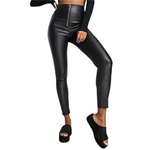 Pantaloni Skinny Neri Rivestiti da Donna con Cerniera a Vista - Set Essenziale - Product Image 1