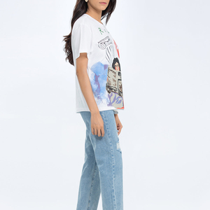 T-shirt en coton et polyester respirant pour femme, coupe ample, été, personnalisable avec logo, vêtements de sport décontractés, fabricant OEM - Product Image 3