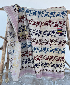 Handmade Vintage Suzani Kantha <b>Quilt</b> Colorful Floral Motif Hand Embroidered Cotton Reversible Boho Bedding <b>Throw</b> - Product Image 3