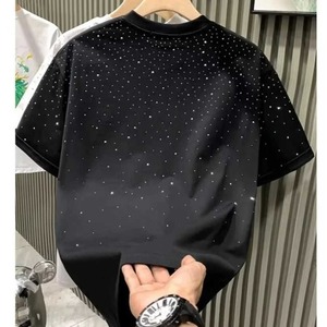 T-shirt pour homme à pois en strass, col rond, manches courtes, coupe oversize, mélange de coton, streetwear, tee-shirt d'été - Product Image 2