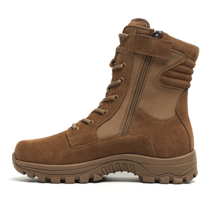 Botas Tácticas Unisex Color Caqui para Senderismo, Parte Superior de Gamuza, Cierre de Cremallera Lateral, Cordones, Suela de Goma, para Caza al Aire Libre, Uso en Otoño - Product Image 1