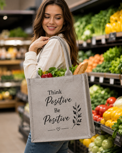 <b>Think</b> Positive Be Positive Jute Tote Bag Medium Size Hand Length Handle Daily Use Shopping Bag - Product Image 4