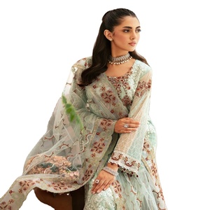 Vente en gros de Ramsha brodé ethnique moderne fantaisie 3 pièces en mousseline de soie Salwar Kameez femmes indien pakistanais fête porter cousu - Product Image 1