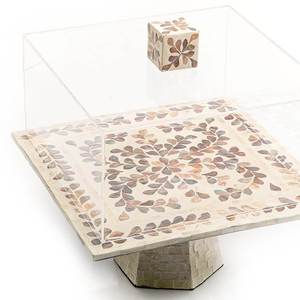 Superior design mother of pearl <b>cake</b> <b>stand</b>, square aqua seashell plate <b>with</b> dust <b>lid</b>, ideal for high end banquets - Product Image 4