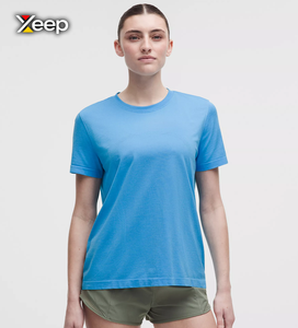Camiseta Deportiva Ligera Informal para Mujer XEEP, Personalizable, Corte Holgado, Manga Corta, Transpirable, Cuello en V, con Letras, Poliéster/Algodón - Product Image 1