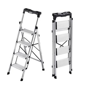 Escalera Plegable de Aluminio de 4 Peldaños con Pedal Antideslizante y Agarre Cómodo, Capacidad de 330 Libras, Portátil para Uso en Áticos y Gimnasios - Product Image 1