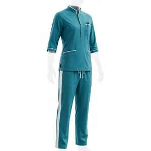 Conjunto de Uniforme Médico Unisex Color Verde Azulado, Camiseta de Manga Corta con Bolsillos, Pantalones con Cordón Ajustable, Transpirable, 100% Poliéster, Uniforme Médico para Adultos - Product Image 3