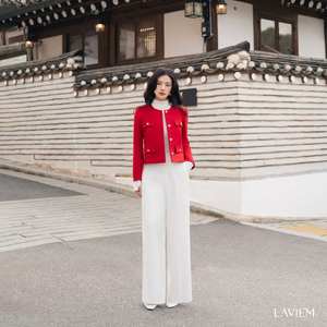 Blazer elegante de mezcla de lana con cuello redondo para mujer, chaqueta estructurada, abrigo corto minimalista y elegante, estilo coreano - Product Image 2