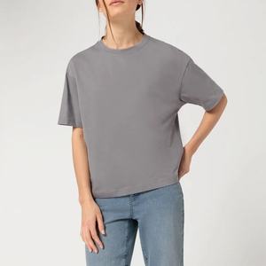 <b>Acid</b> Wash Women's T-Shirt Gray Color <b>Drop</b> Shoulder Crew Neck Street Wear Plus Size Sun Fad Women's T-Shirt - Product Image 3