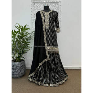 Fabzonefabindia présentant la nouvelle fête était belle broderie lourde fantaisie et haut de travail à paillettes de 5mm-Sharara avec Dupatta - Product Image 1