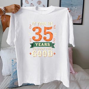 T-shirt décontracté pour femme en coton tricoté imprimé 100 % coton, coupe confortable - Product Image 3