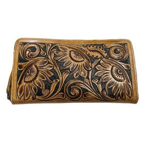 Premium Quality Women's Genuine Leather Engraved Zipper Wallet Brown Color Multiple Slots Vintage Style Made India Best Selling - Product Image 5