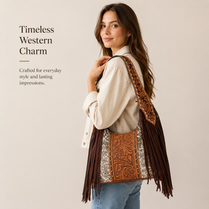 Handcrafted Hair On Cowhide Leather Western Fringe Hobo Shoulder Bag Tooled Leather Cowgirl <b>Purse</b> Vintage Everyday Handbag women - Product Image 2