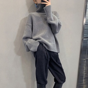 Pull à col roulé gris pour femme, manches chauve-souris, tricot épais, décontracté, hiver, couleur unie, 100% acrylique, manches longues - Product Image 4