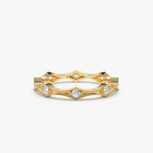 Anillo de Boda Apilable de Moissanita Estilo Art Déco, Chapado en Oro Sólido de 14k, Plata de Ley 925, Oro Amarillo, Anillo de Moissanita para Mujer - Product Image 5