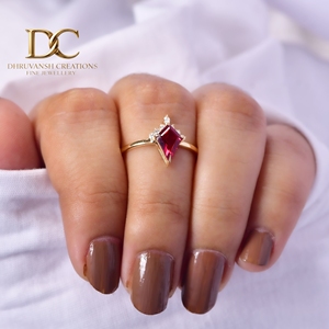 Bague en or massif 14 carats avec diamant de laboratoire taille ronde en forme d'aile de cerf et rubis sang de pigeon, bague de fiançailles, bijoux de mariage de luxe - Product Image 5
