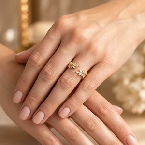 14K Plated Yellow Gold Wedding <b>Ring</b> Moissanite Open Band <b>Ring</b> Leaf Design <b>Adjustable</b> Women Engagement Jewelry - Product Image 6