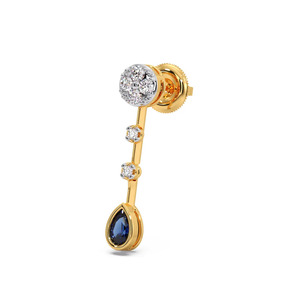 Pendientes Largos con Diamantes en Forma de Lágrima Azul Real y Detalles Brillantes Redondos - Product Image 2
