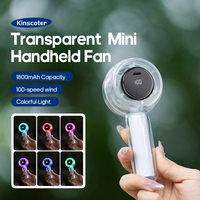 Nouveau Transparent Six couleurs lumière Mini ventilateur 1800mAh affichage numérique Portable ventilateur Rechargeable 100 vitesses Ventilation ventilateur de poche