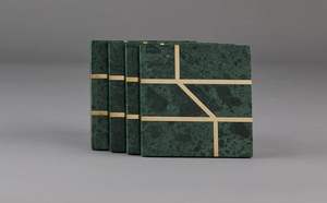 Posavasos de Mármol con Inserto de Latón, Cuadrados, Resistentes al Calor, para Bebidas y Té, Hechos a Mano, de Mármol Verde, Artículos de Regalo - Product Image 2