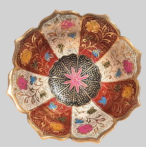 ชาม meenakari ทองเหลืองสีฟ้าที่อุดมไปด้วยรายละเอียดลวดลายนกยูงและเถาวัลย์ทองคำที่มีจำหน่ายในราคาขายส่ง - Product Image 3