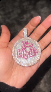 Colgante Hip Hop con Logo Iced Out para Mujer, Colgante Personalizado con Nombre/Letra Iced Out, Plata 925, Colgante Circular Hip Hop para Ella - Product Image 2
