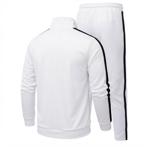Ensemble de survêtement pour homme RELEVO INDUSTRIES, blanc, 100% coton, fermeture éclair intégrale, capuche avec cordon de serrage, vêtements de sport, jogging, entraînement, couleur unie - Product Image 2