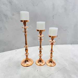 Metal Crystal <b>Candle</b> Stand Set – Rose Gold Pillar <b>Candle</b> Holders for Weddings - Product Image 3