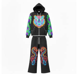 เสื้อฮู้ดดี้ผู้ชายสไตล์สตรีทแวร์ล้ำยุค ดีไซน์นีออน ลายวงจรอิเล็กทรอนิกส์ที่แขนเสื้อ สีสันสดใส - Product Image 6