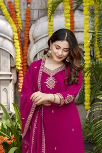 Premium Modern Embroidered Straight <b>Kurta</b> Pant Set <b>Women</b> Designer Chiffon Dupatta Autumn Winter Festive Party Wear Traditional - Product Image 3