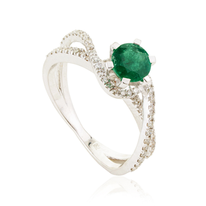 Bague de fiançailles en or blanc 18 carats véritable avec émeraude et diamant, design unique et luxueux, bande incurvée, bijoux de mariage empilables, fabricant - Product Image 3