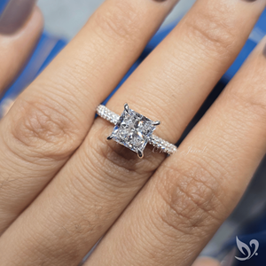 2CT Princess Cut Lab Grown Diamond <b>Ring</b> Bold Square Engagement <b>Ring</b> Three Row Pave Band 10K White Gold Statement <b>Ring</b> - Product Image 5