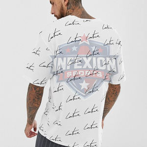 T-shirt blanc à manches courtes pour homme avec motif imprimé lettres, coupe classique, col rond, style décontracté, tissu jersey 100% coton - Product Image 3