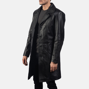 Manteau d'hiver pour homme en cuir véritable, imperméable, respirant, écologique, coupe ajustée, style trench-coat en laine, crocheté, vente en gros - Product Image 3