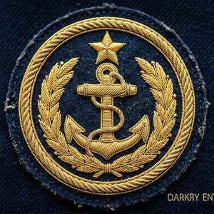 Parche de blazer hecho a mano con hilo de oro, diseño de estrella de ancla y corona de laurel, emblema náutico, logotipo de escudo, servicio personalizado - Product Image 1