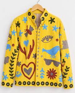 Chaqueta de Punto Amarilla Bordada con Mangas Largas y Cuello Camisero, Estilo Vacaciones de Verano, Abrigo para Mujer - Product Image 2