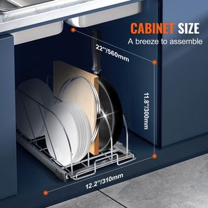 Adjustable Wire Divi Pan Pot <b>Rack</b> Expandable Pull Out Cabinet Organizer for Cookie Sheet <b>Baking</b> Pans Tray Organization - Product Image 3