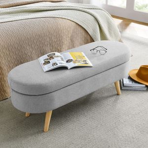 Oval Ottoman <b>Storage</b> Bench with <b>Grey</b> Rubber Wood Legs 43.5\"x16\"x16\" Patio Bench - Product Image 4