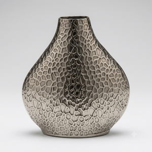 Vase en métal argenté moderne, gaufré, luxueux, texturé martelé, pot à fleurs décoratif, centre de table pour la maison, l'hôtel, le bureau, décoration - Product Image 1