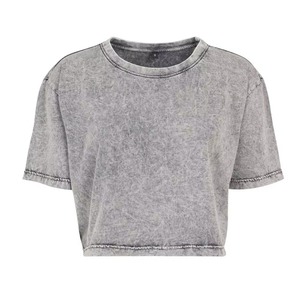 Customizable Denim Formal Acid Wash Distressed Crop Top Shirt 100% Cotton Breathable Women's - Product Image 4